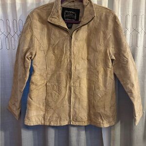 Casual Outfitter’s Women’s Patch Work Genuine Suede Leather Beige Jacket
